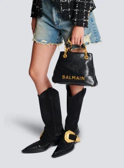 Women Balmain 1945 Soft Crinkled Leather Tote Bag