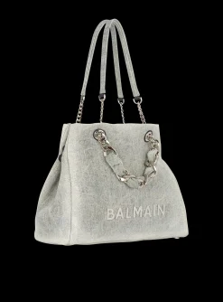 Women Balmain 1945 Soft Faded Denim Tote Bag