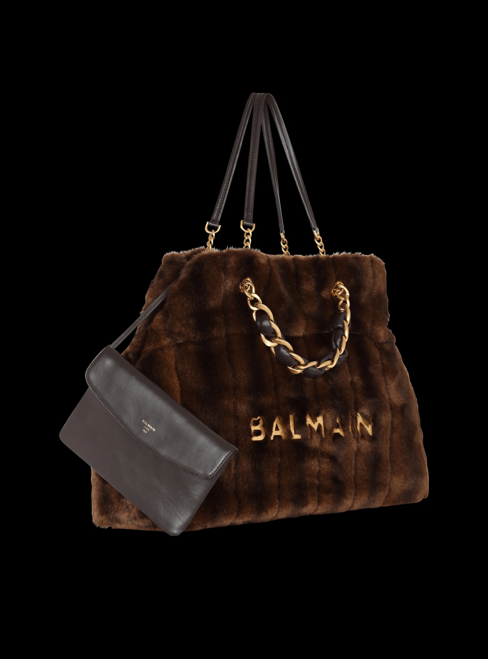 Women Balmain 1945 Soft Faux Fur Tote Bag