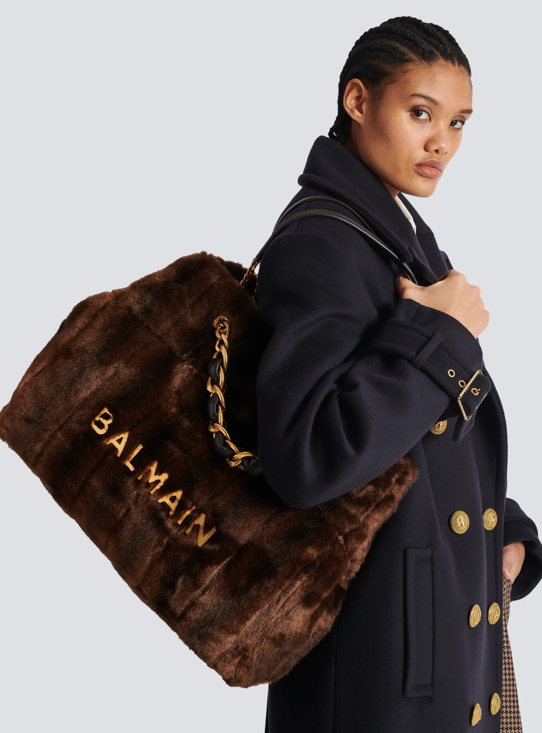 Women Balmain 1945 Soft Faux Fur Tote Bag