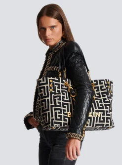Women Balmain 1945 Soft Monogrammed Jacquard Tote Bag