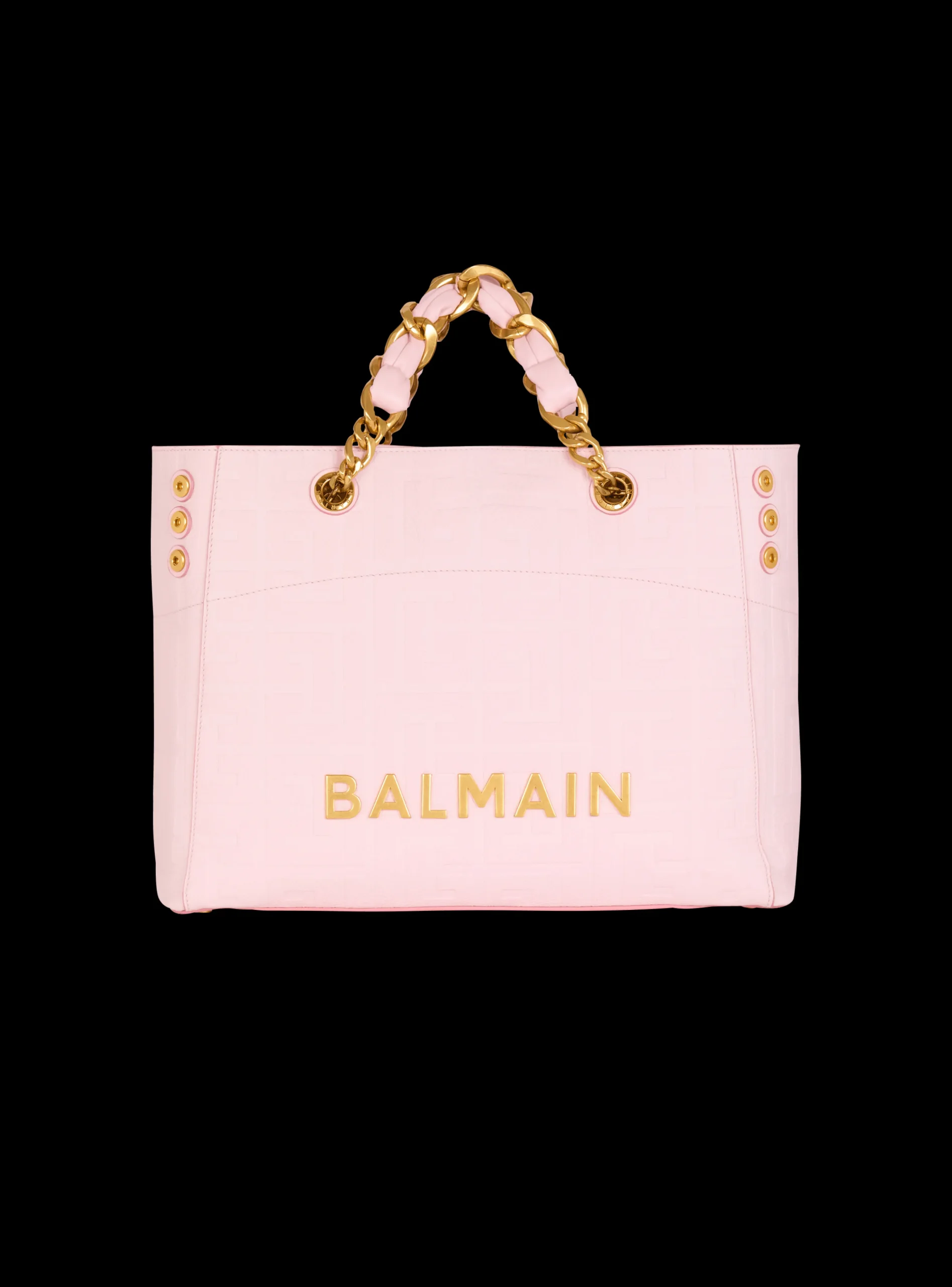 Women Balmain 1945 Soft Tote Bag In Embossed Grained Calfskin With A PB Labyrinth Monogram