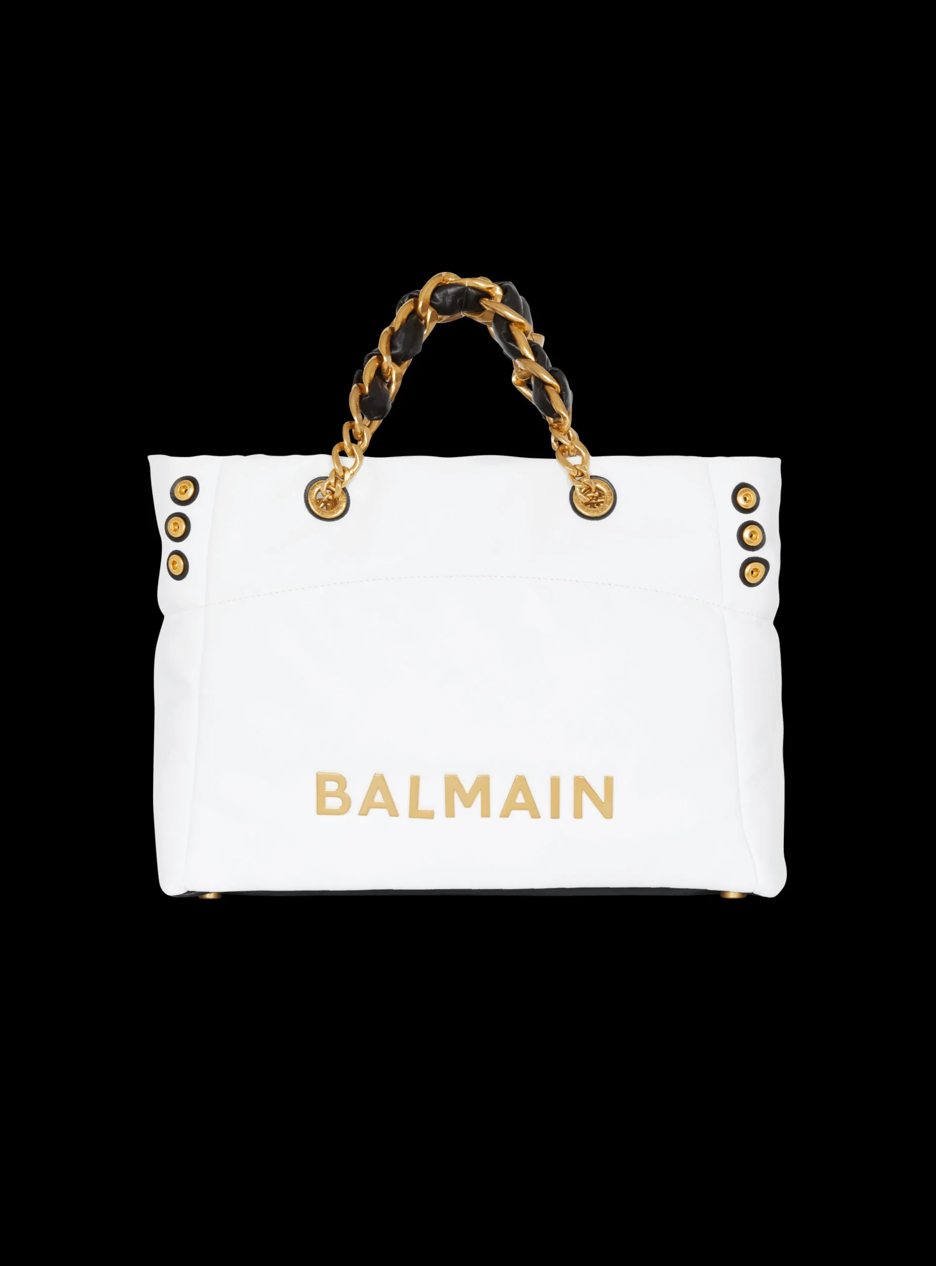 Women Balmain 1945 Soft Tote Bag In Embossed Calfskin With A Grid Motif