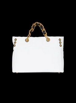 Women Balmain 1945 Soft Tote Bag In Embossed Calfskin With A Grid Motif
