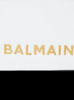 Women Balmain 1945 Soft Tote Bag In Embossed Calfskin With A Grid Motif