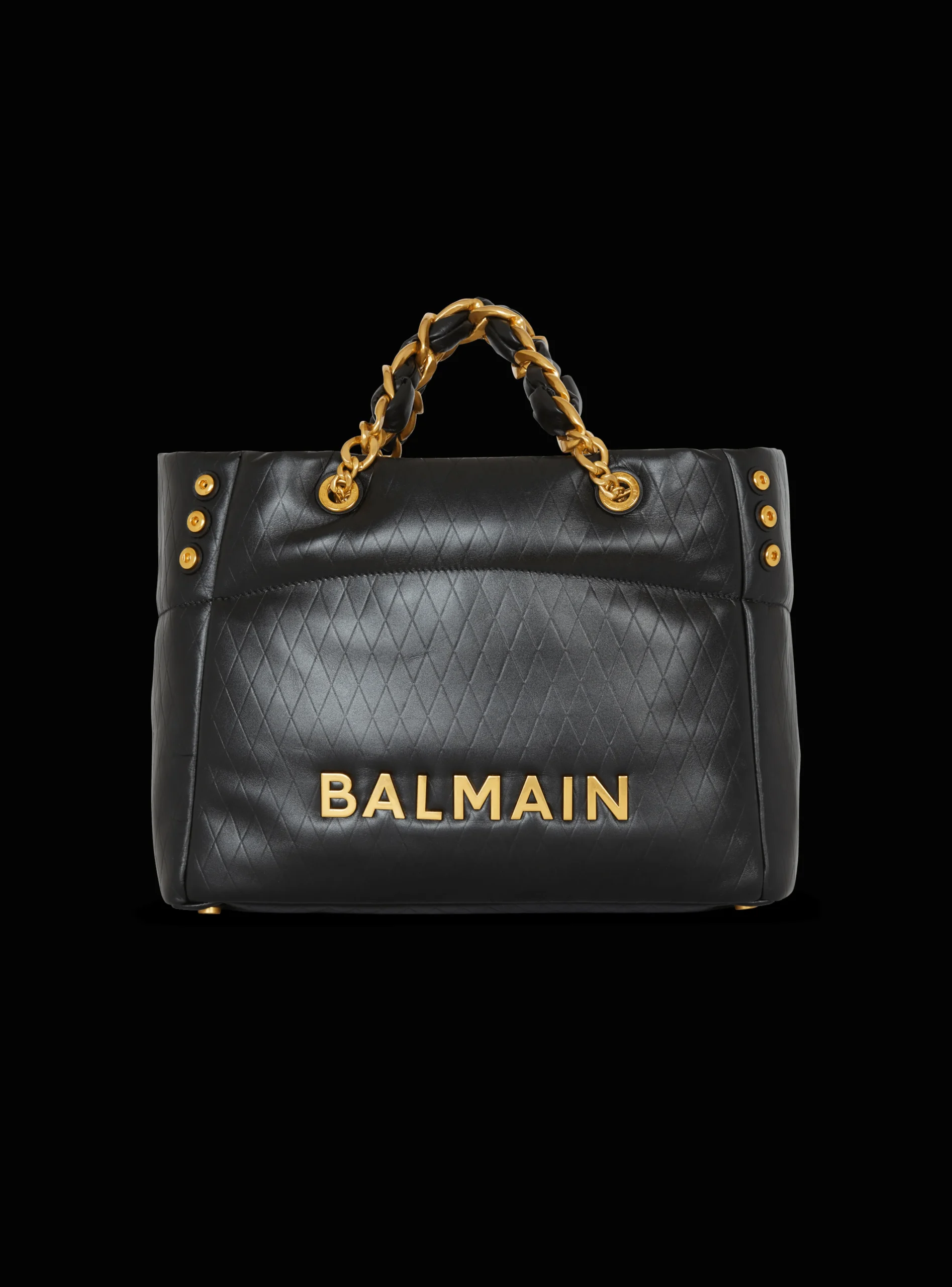 Women Balmain 1945 Soft Tote Bag In Embossed Calfskin With A Grid Motif