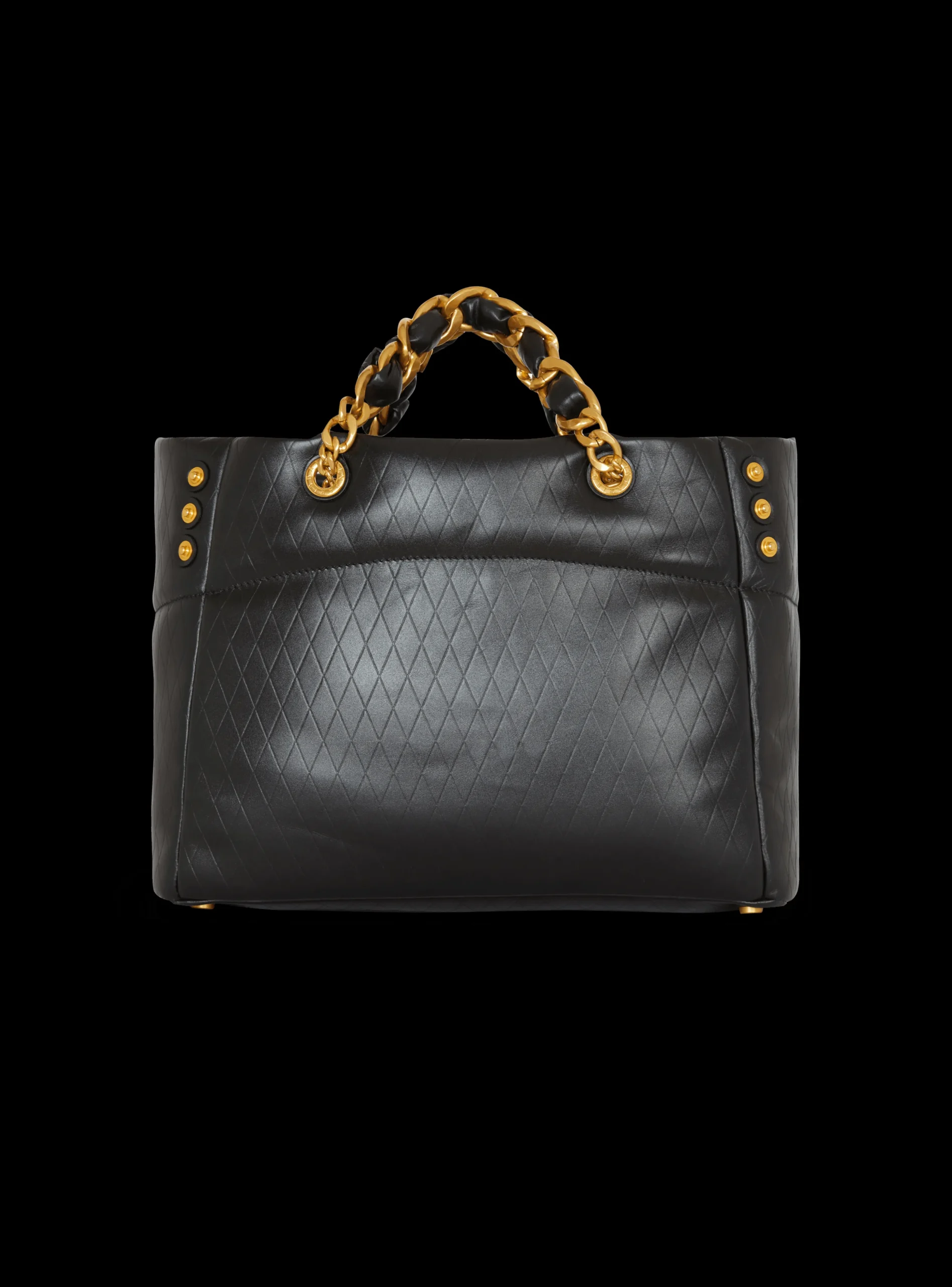 Women Balmain 1945 Soft Tote Bag In Embossed Calfskin With A Grid Motif