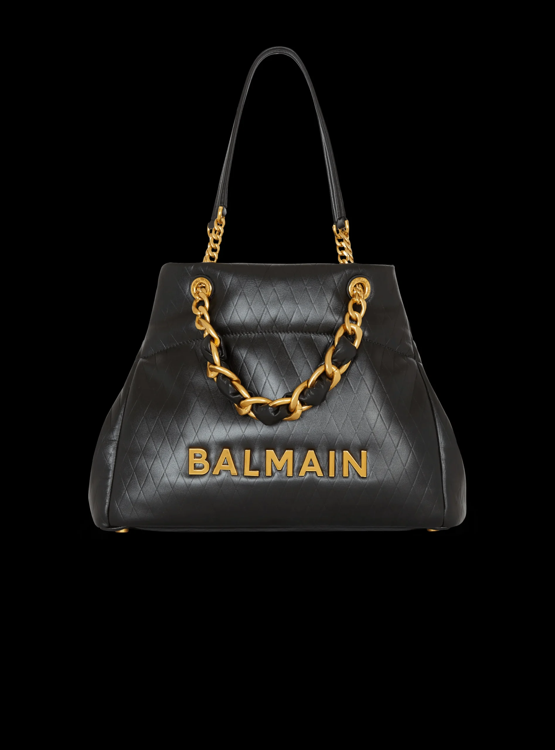 Women Balmain 1945 Soft Tote Bag In Embossed Calfskin With A Grid Motif