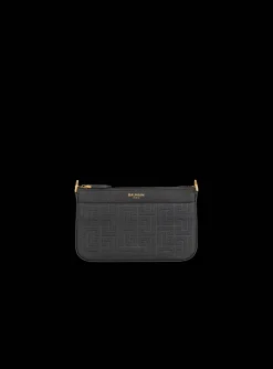 Women Balmain 1945 Soft Zipped Mini Bag In Embossed Grained Calfskin With A PB Labyrinth Monogram