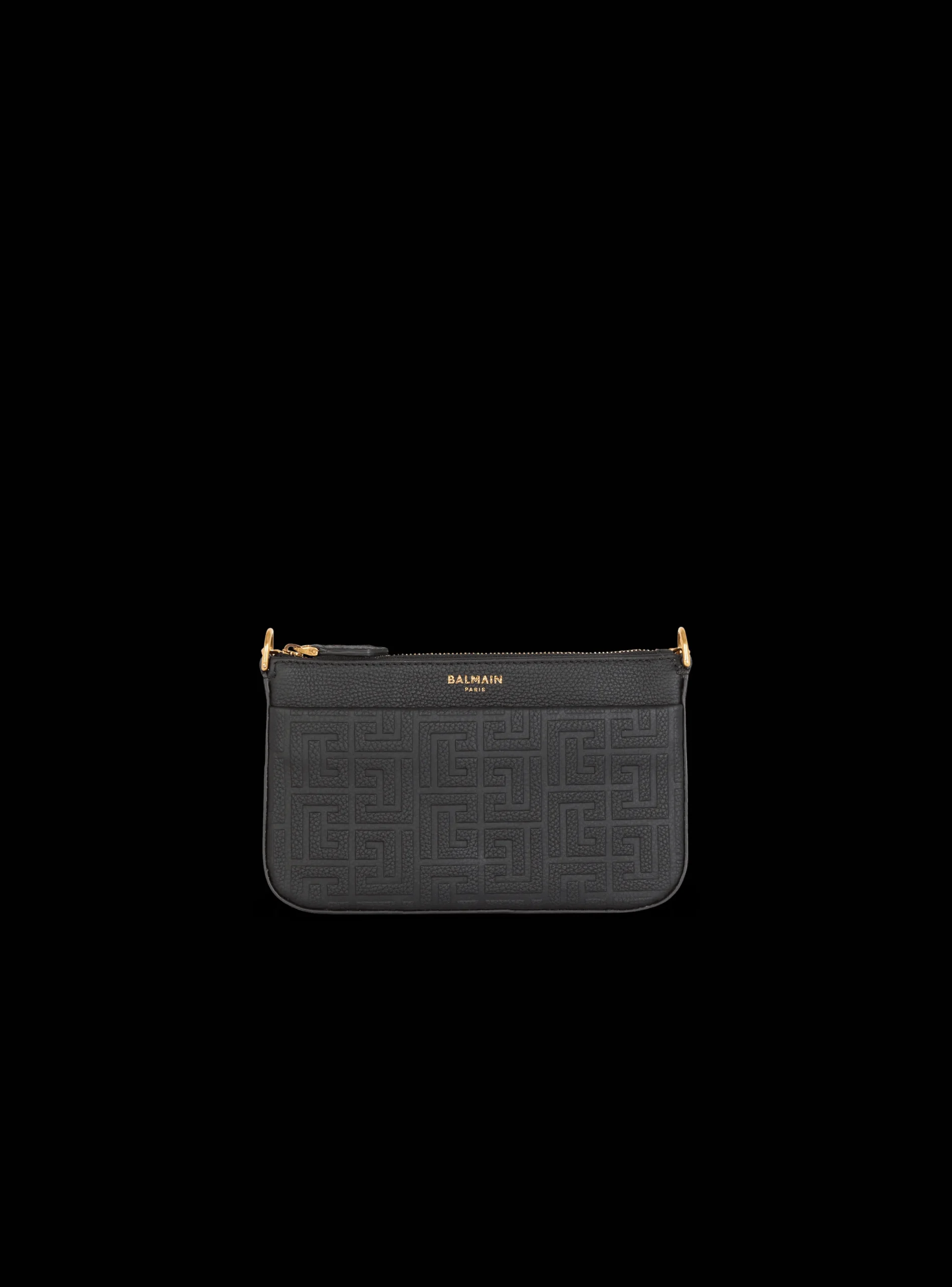 Women Balmain 1945 Soft Zipped Mini Bag In Embossed Grained Calfskin With A PB Labyrinth Monogram