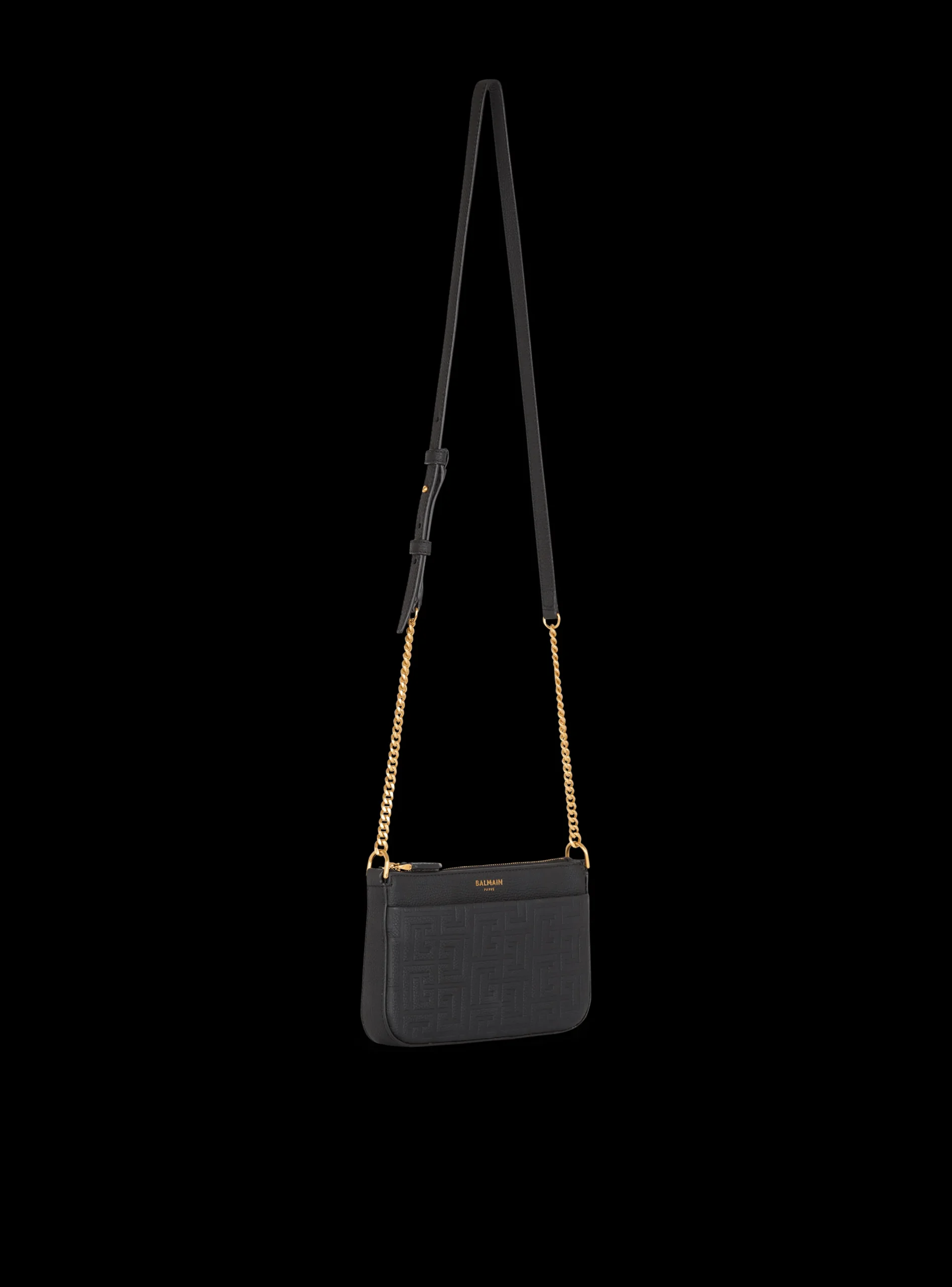 Women Balmain 1945 Soft Zipped Mini Bag In Embossed Grained Calfskin With A PB Labyrinth Monogram