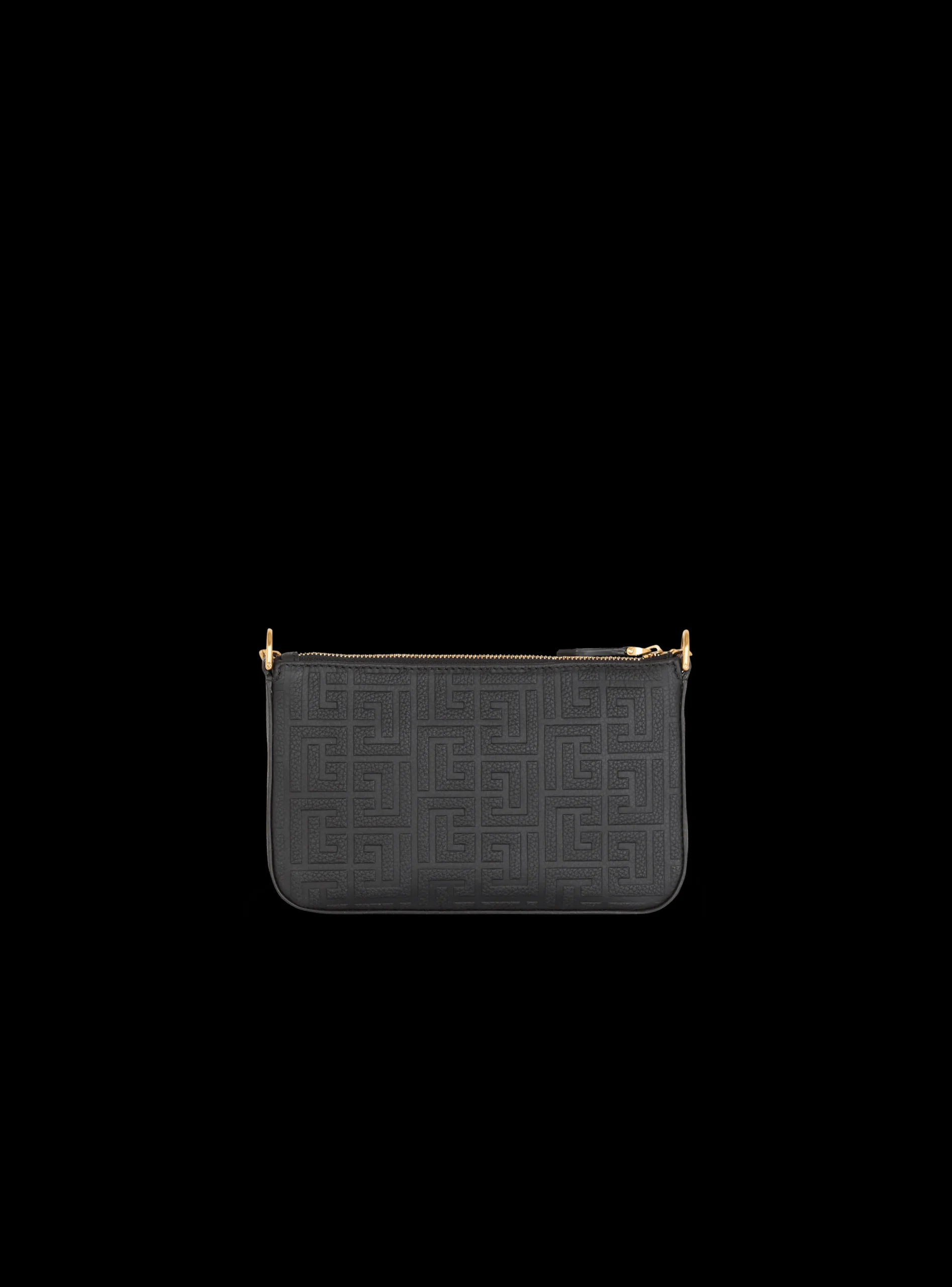 Women Balmain 1945 Soft Zipped Mini Bag In Embossed Grained Calfskin With A PB Labyrinth Monogram