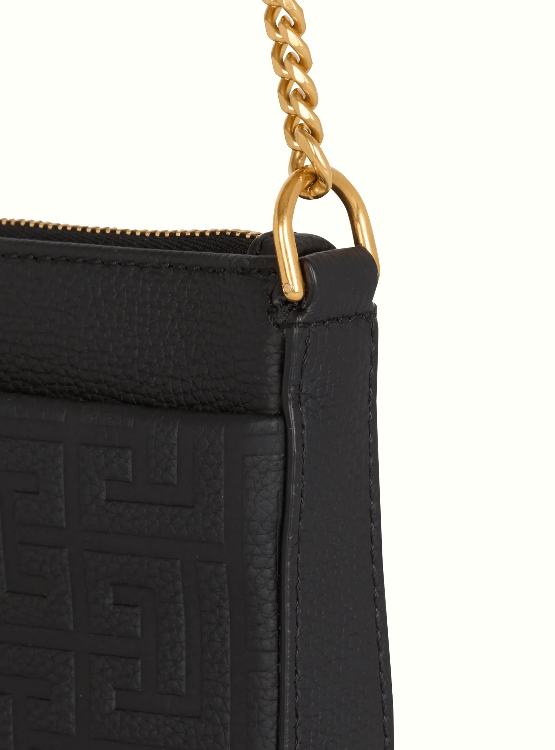 Women Balmain 1945 Soft Zipped Mini Bag In Embossed Grained Calfskin With A PB Labyrinth Monogram