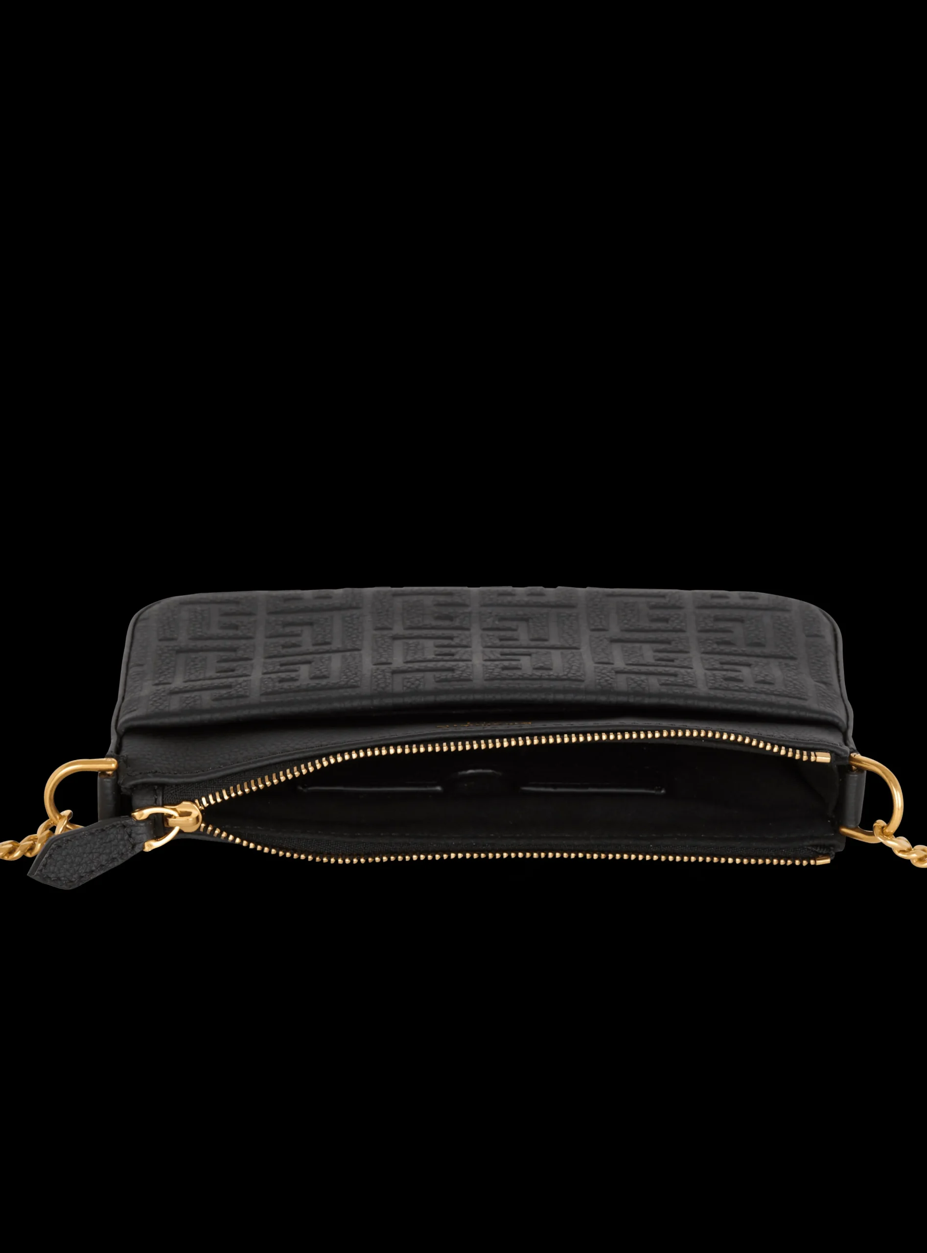 Women Balmain 1945 Soft Zipped Mini Bag In Embossed Grained Calfskin With A PB Labyrinth Monogram