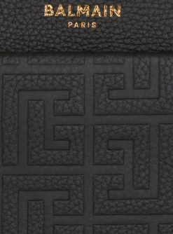 Women Balmain 1945 Soft Zipped Mini Bag In Embossed Grained Calfskin With A PB Labyrinth Monogram