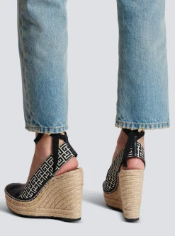 Women Balmain Alex Monogram Jacquard And Leather Espadrilles
