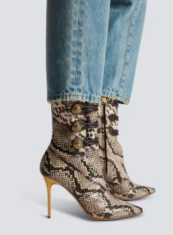 Women Balmain Alma Snakeskin-effect Leather Ankle Boots