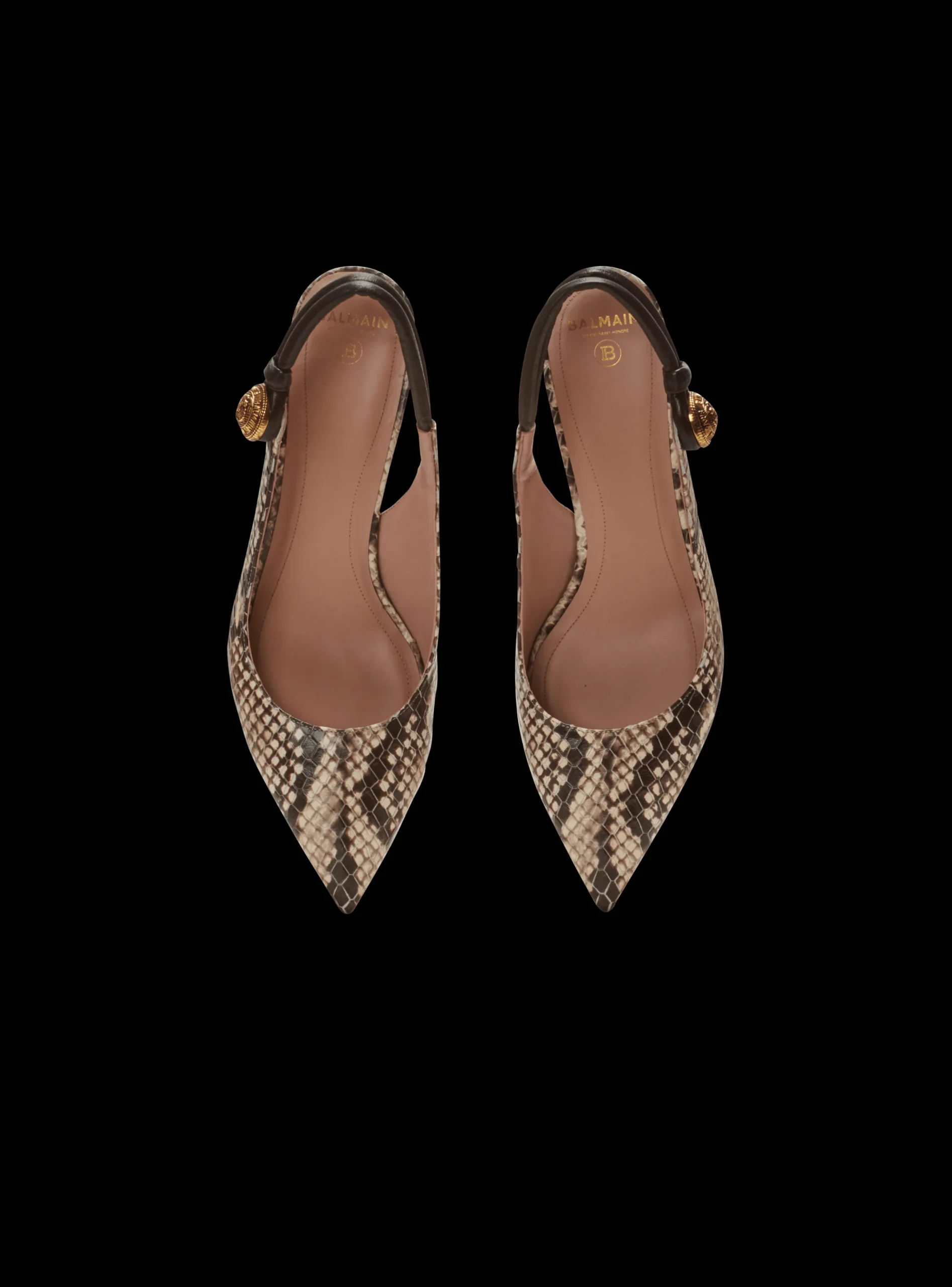 Women Balmain Alma Snakeskin-effect Leather Slingbacks