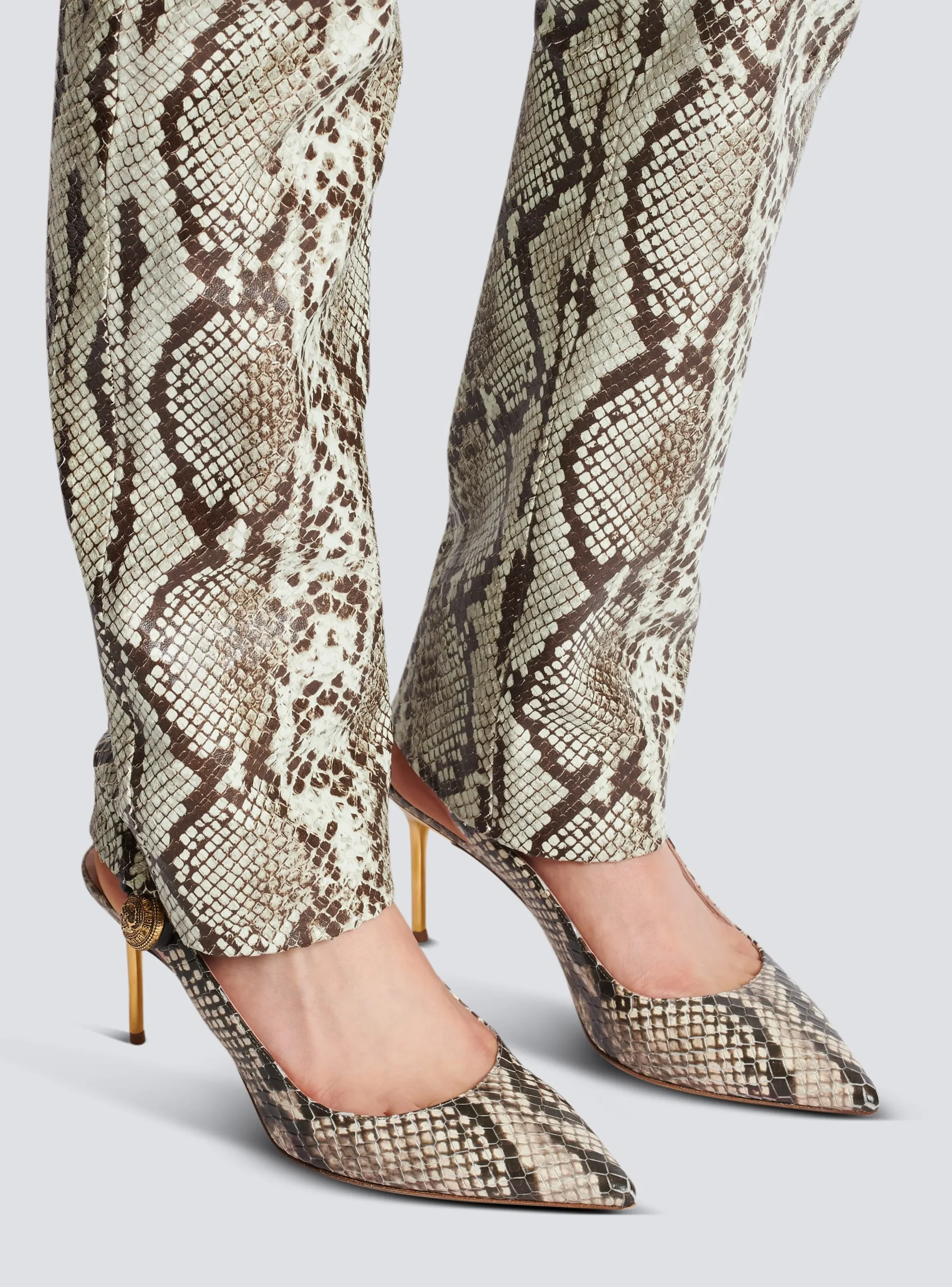 Women Balmain Alma Snakeskin-effect Leather Slingbacks
