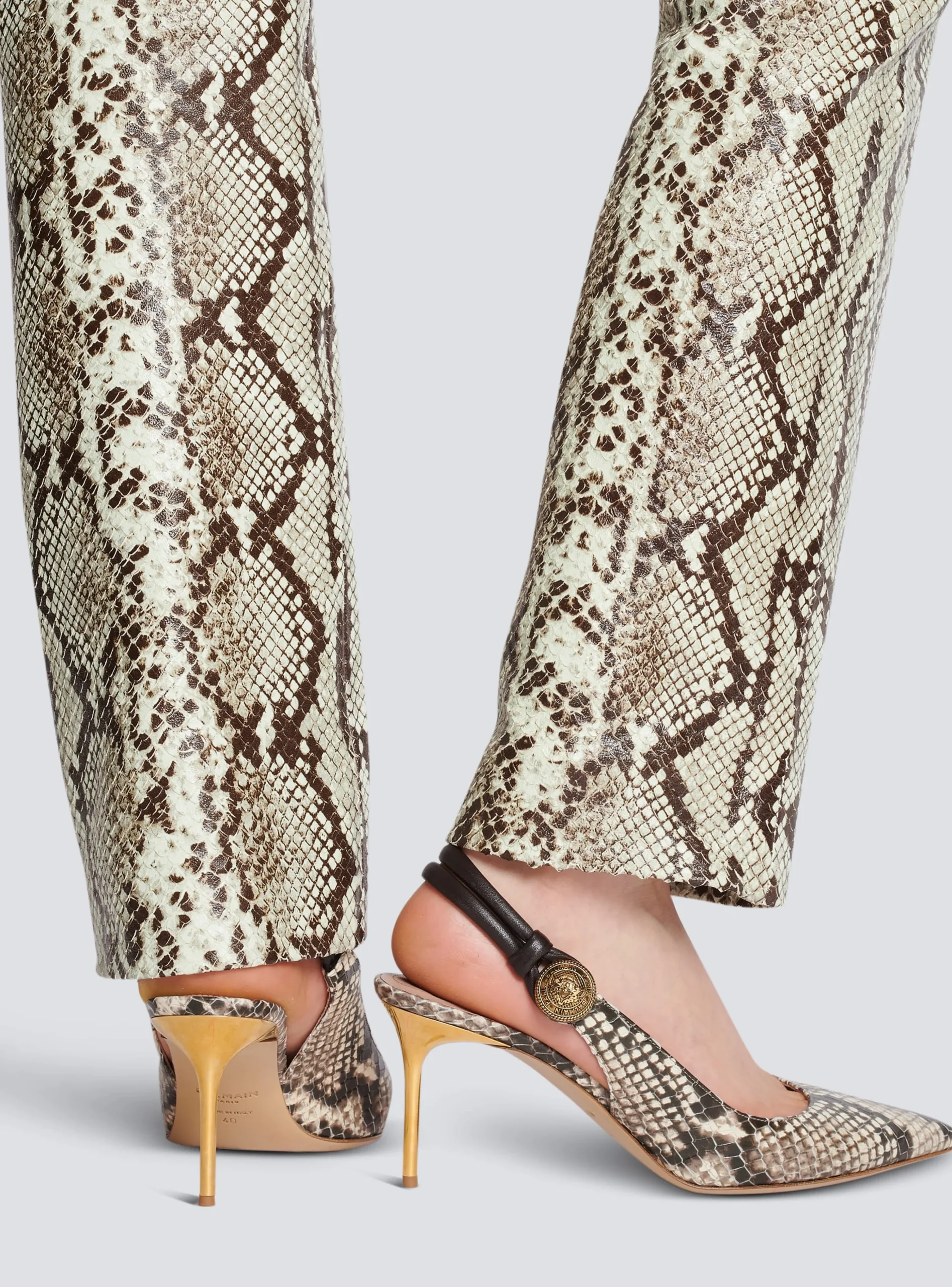 Women Balmain Alma Snakeskin-effect Leather Slingbacks