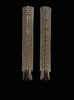 Women Balmain Ariel Monogrammed Leather Boots
