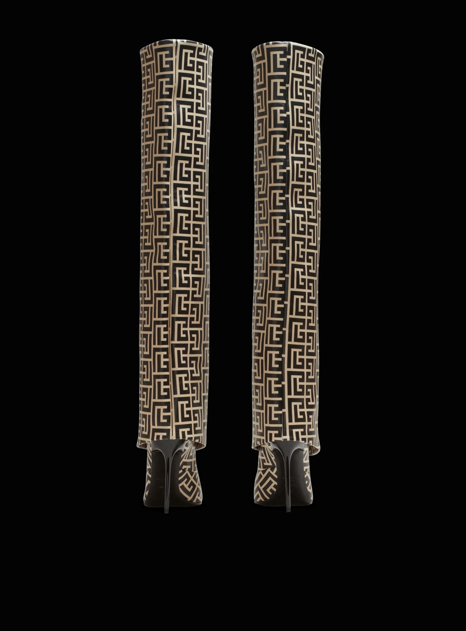Women Balmain Ariel Monogrammed Leather Boots