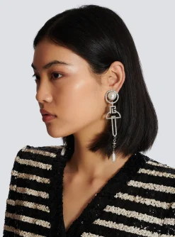 Women Balmain Art Deco Pendant Earrings