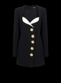 Women Balmain Asymmetric Crepe Buttoned Dress