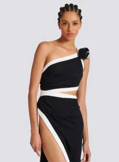 Women Balmain Asymmetric Dress With Rose Detail