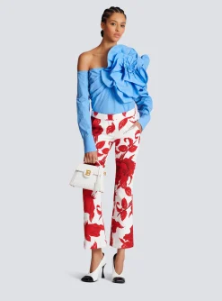 Women Balmain Asymmetric Poplin Shirt With Rose