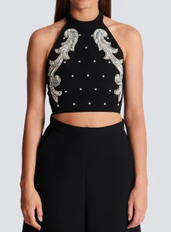 Women Balmain Backless Baroque Embroidered Top