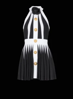 Women Balmain Backless Knit Dress With Rose Detail