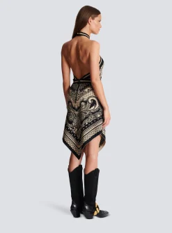 Women Balmain Backless Knit Paisley And Monogram Dress