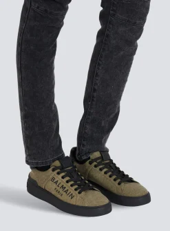 Balmain Logo Print Canvas B-Court Sneakers