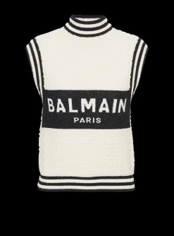Women Balmain Monogrammed Bouclette Knit Top