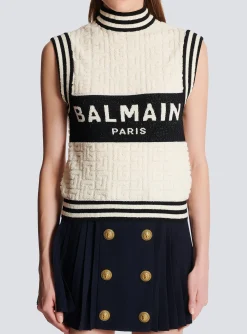 Women Balmain Monogrammed Bouclette Knit Top