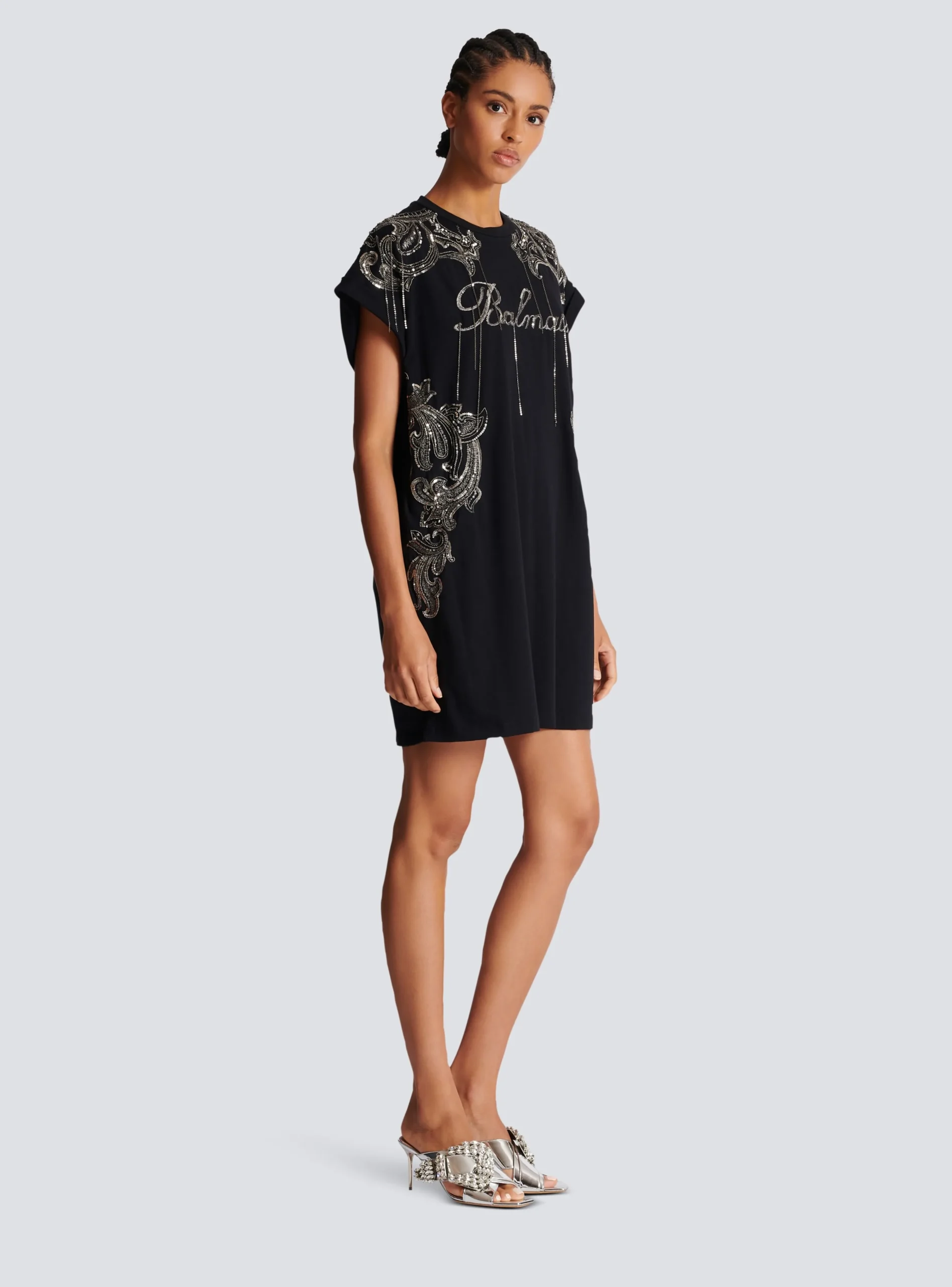 Women Balmain Signature Chain Embroidered T-shirt Dress