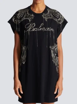 Women Balmain Signature Chain Embroidered T-shirt Dress