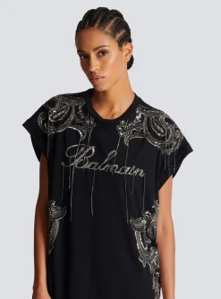 Women Balmain Signature Chain Embroidered T-shirt Dress