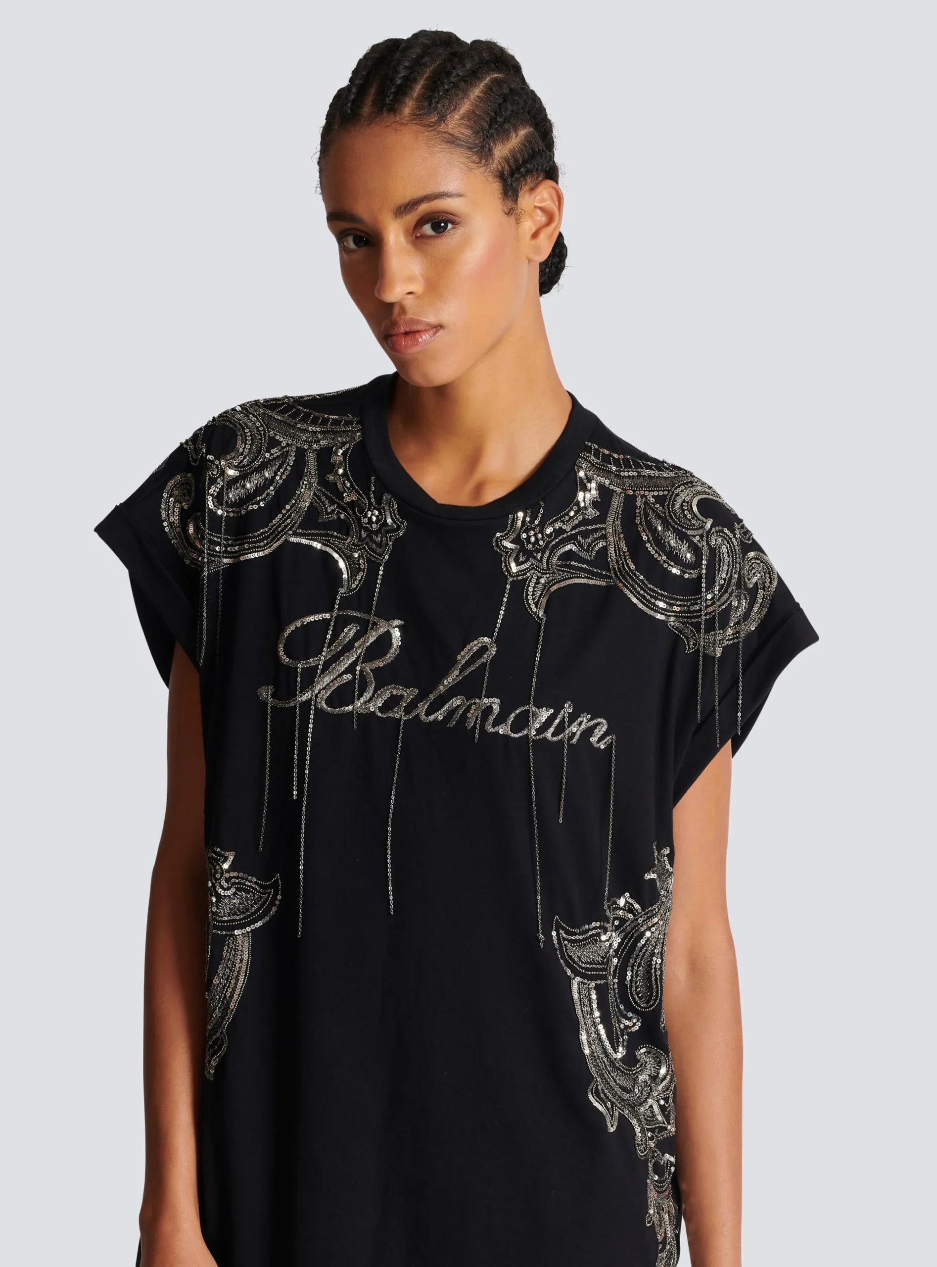 Women Balmain Signature Chain Embroidered T-shirt Dress