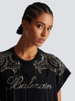 Women Balmain Signature Chain Embroidered T-shirt Dress