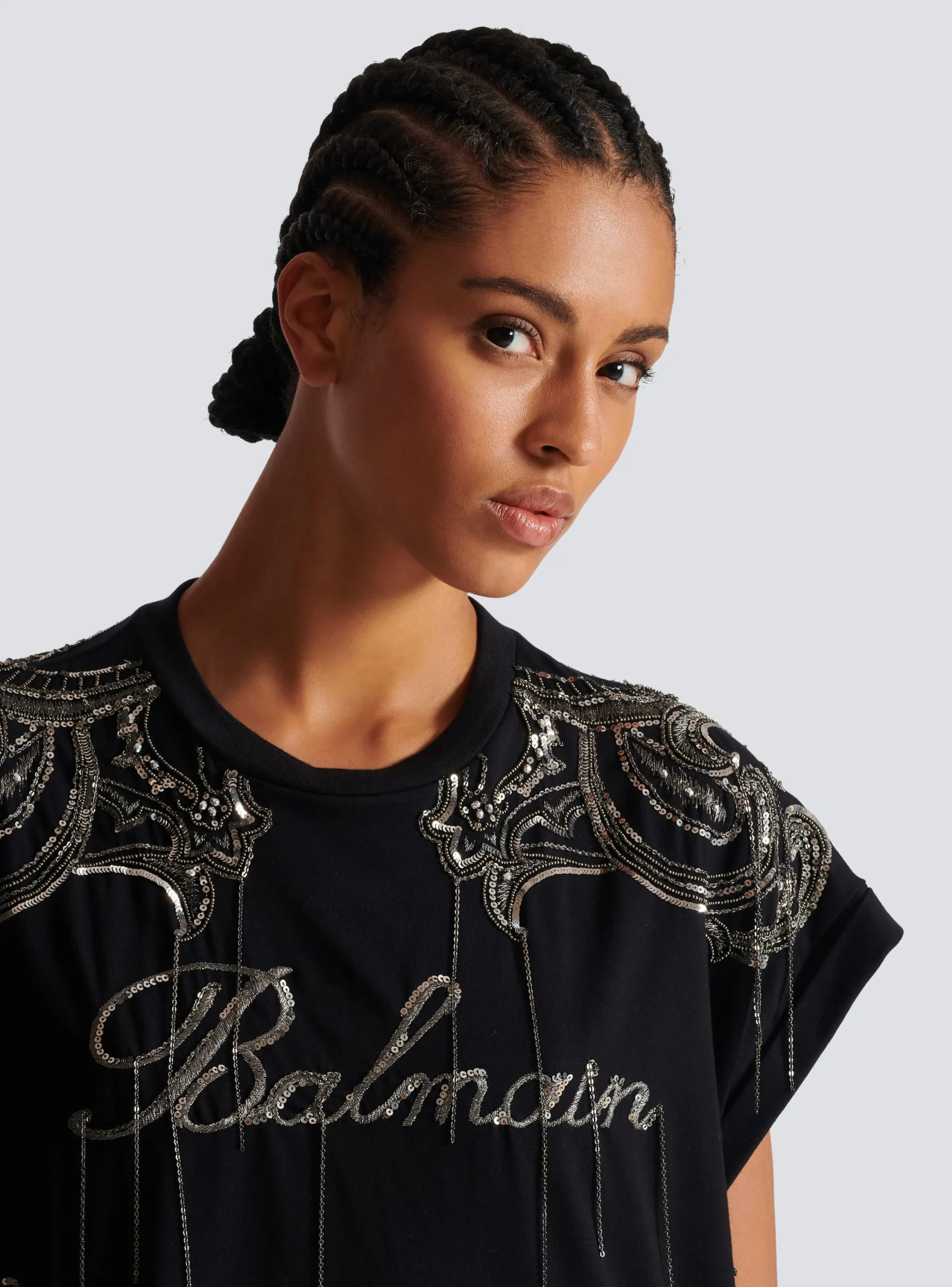 Women Balmain Signature Chain Embroidered T-shirt Dress