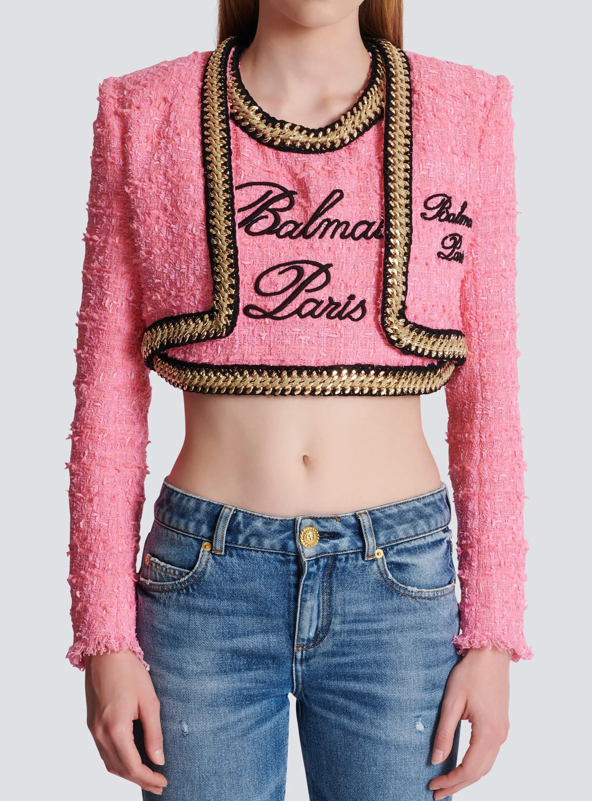 Women Balmain Signature Tweed And Chain Jacket
