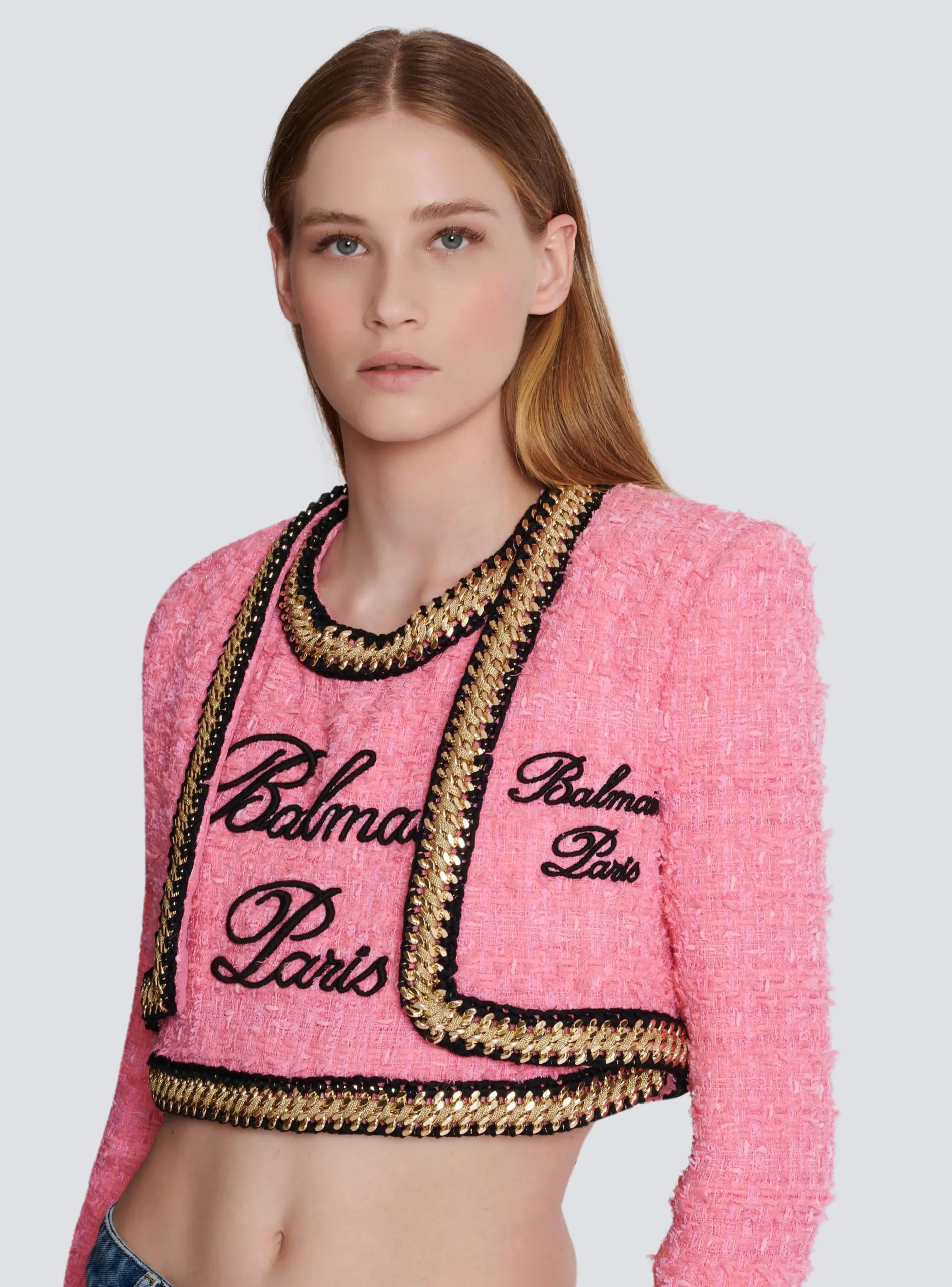 Women Balmain Signature Tweed And Chain Jacket
