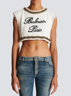 Women Balmain Signature Tweed Tank Top