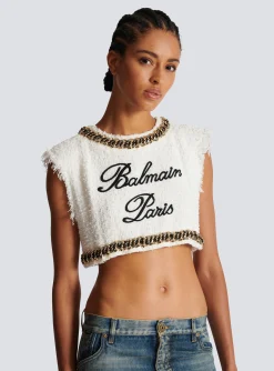 Women Balmain Signature Tweed Tank Top