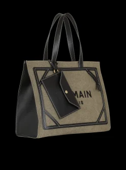 Women Balmain B-Army 42 Canvas Tote Bag With Leather Details