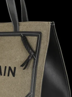 Women Balmain B-Army 42 Canvas Tote Bag With Leather Details