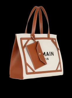 Women Balmain B-Army 42 Canvas Tote Bag With Leather Details