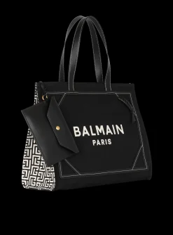 Women Balmain B-Army 42 Monogrammed Canvas And Smooth Leather Tote Bag